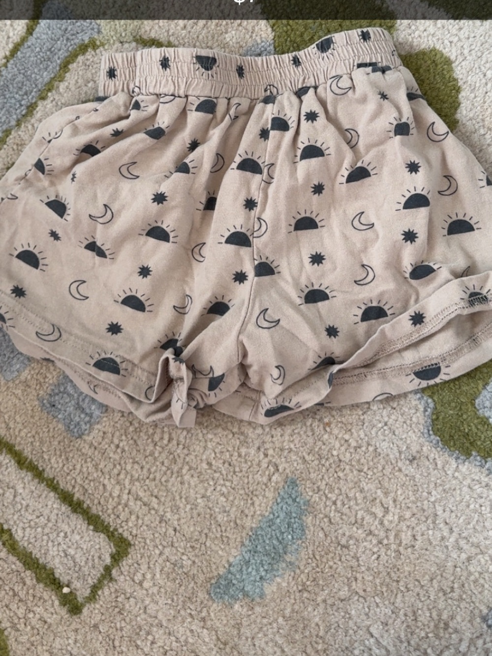 Girls' Beige Cotton Shorts with Sun & Moon Print
